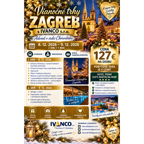 Vianočné trhy Zagreb 11.12.-12.12.2026